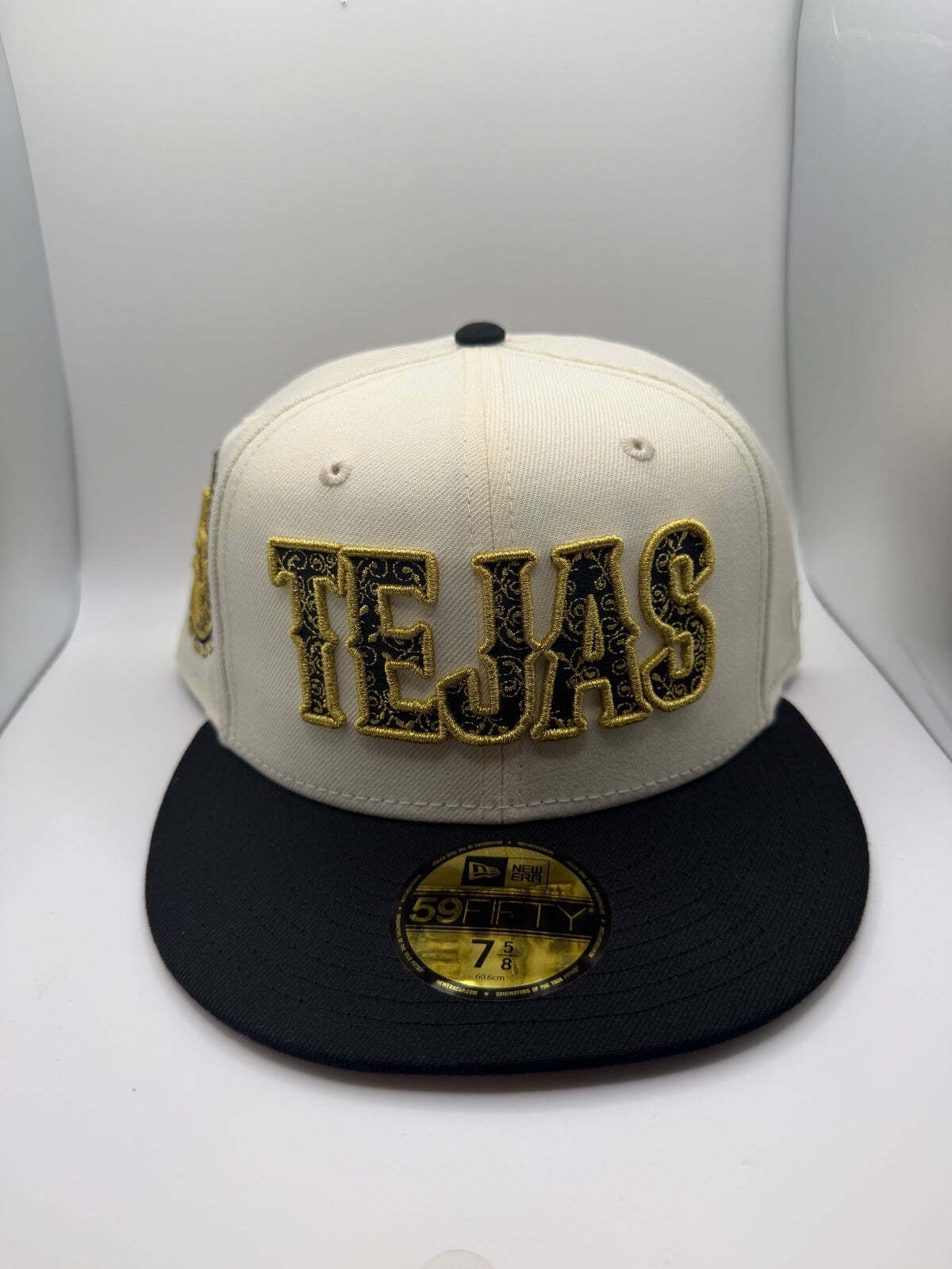 Texas Rangers "Tejas" White/Blk/Gld New Era 59Fifty Fitted Hat - Size 7 5/8