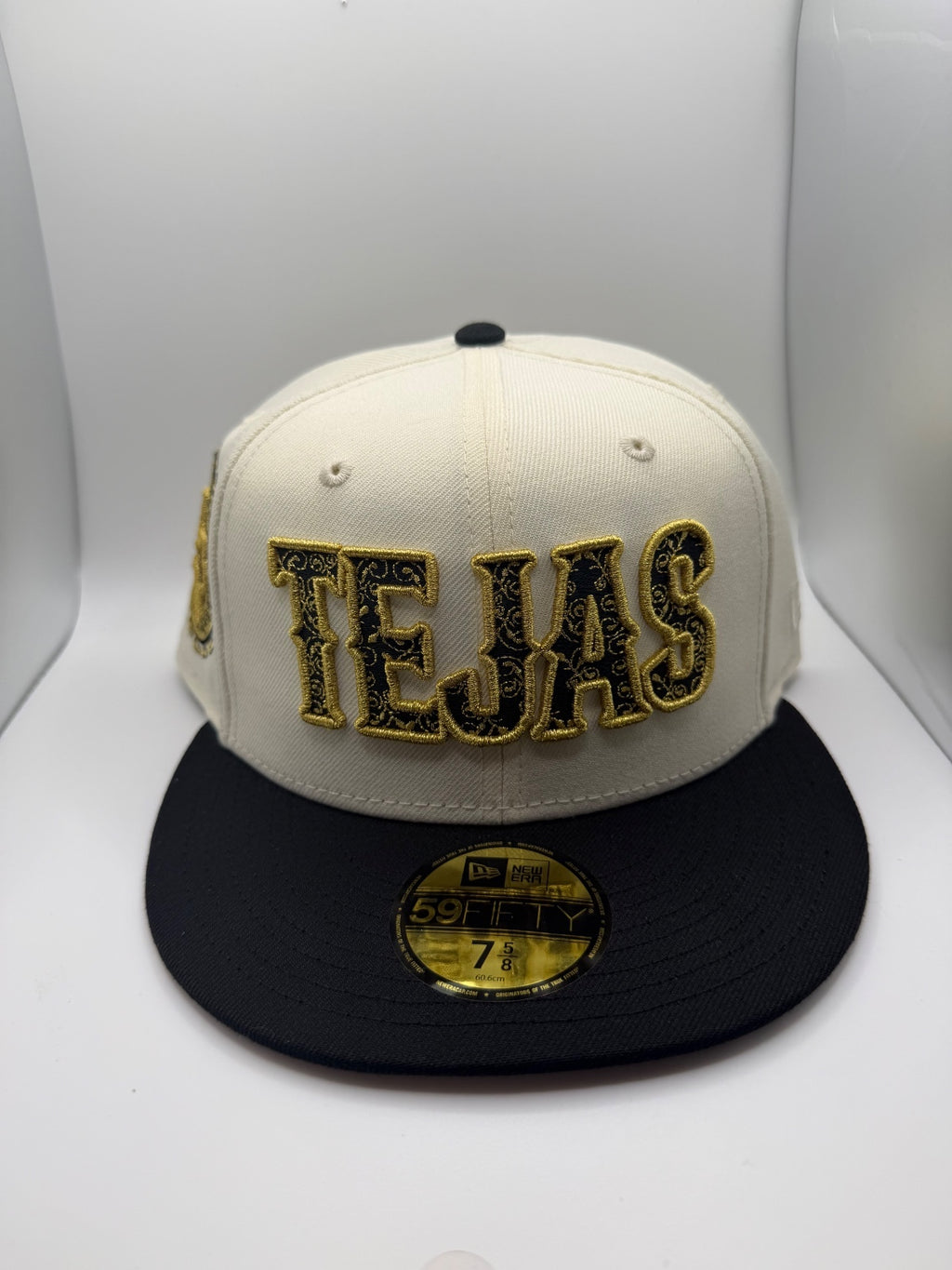 Texas Rangers "Tejas" White/Blk/Gld New Era 59Fifty Fitted Hat - Size 7 5/8