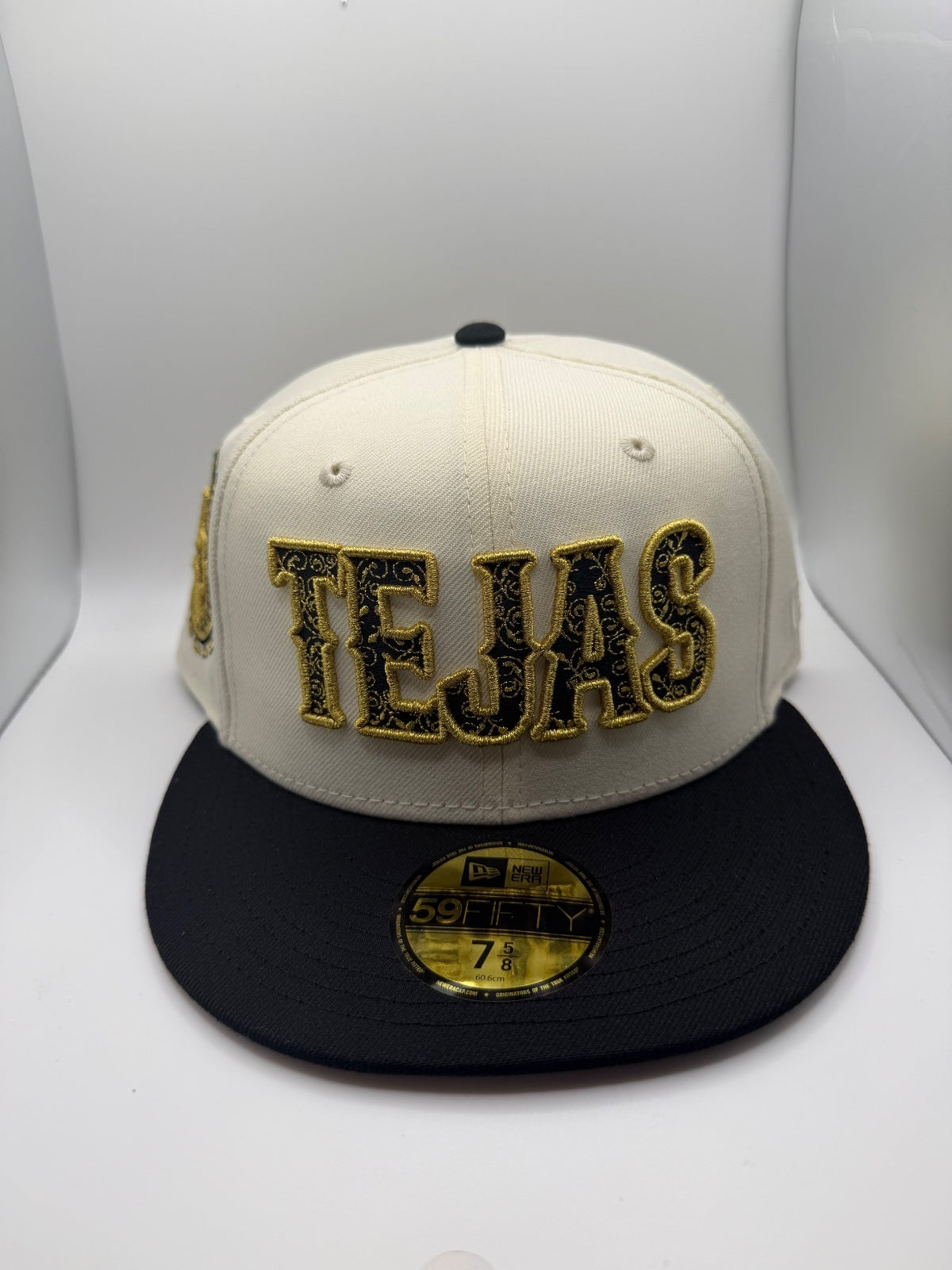 Texas Rangers "Tejas" White/Blk/Gld New Era 59Fifty Fitted Hat - Size 7 5/8