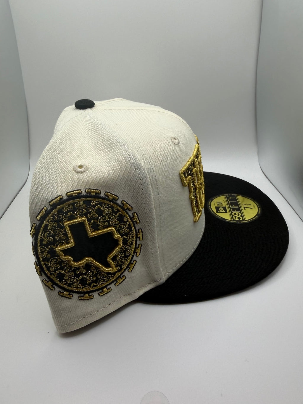 Texas Rangers "Tejas" White/Blk/Gld New Era 59Fifty Fitted Hat - Size 7 5/8