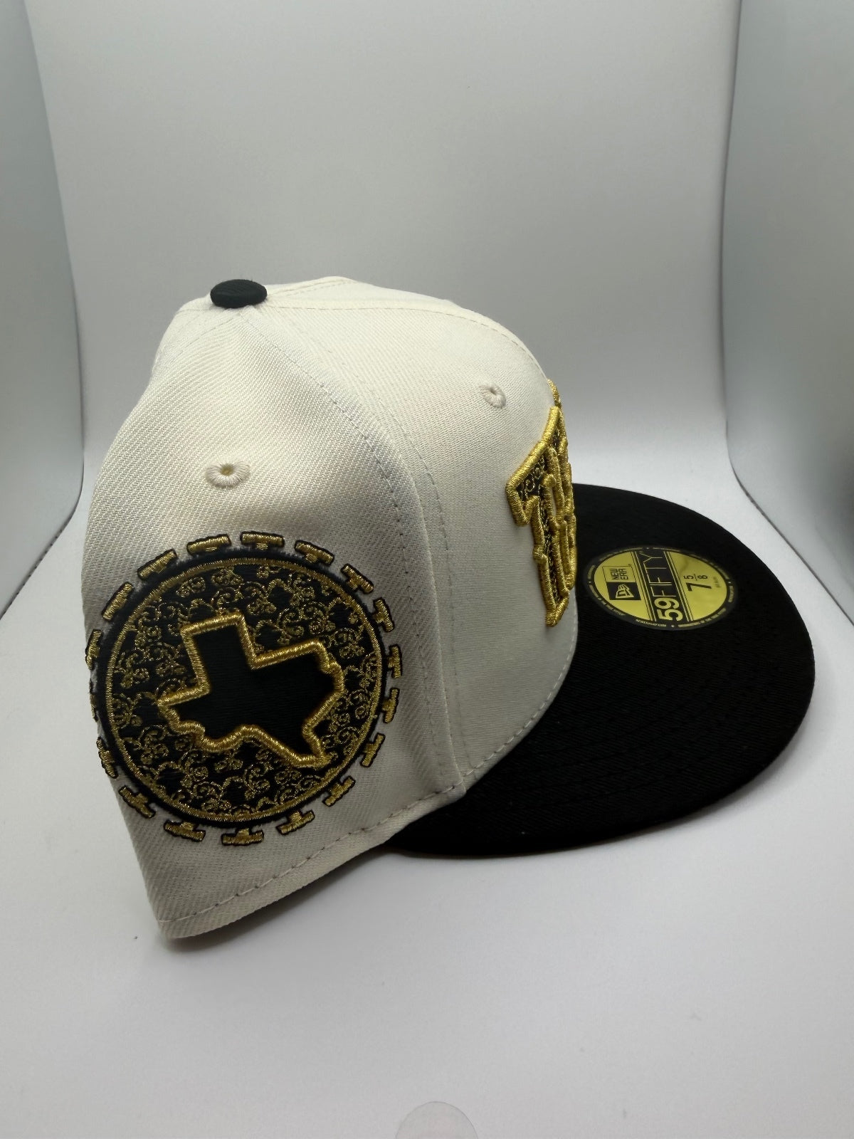Texas Rangers "Tejas" White/Blk/Gld New Era 59Fifty Fitted Hat - Size 7 5/8