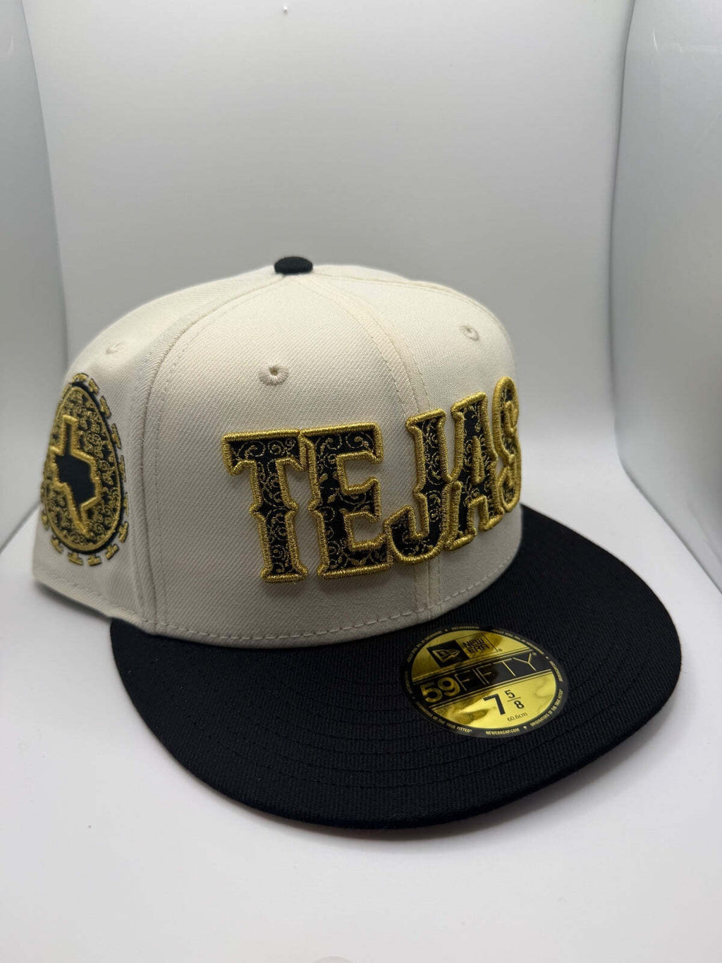 Texas Rangers "Tejas" White/Blk/Gld New Era 59Fifty Fitted Hat - Size 7 5/8