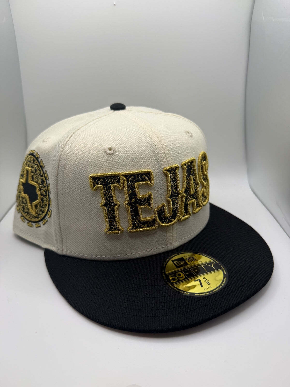 Texas Rangers "Tejas" White/Blk/Gld New Era 59Fifty Fitted Hat - Size 7 5/8